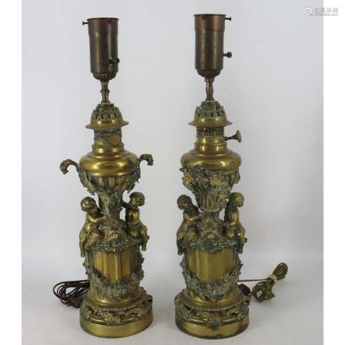 Pair of Bronze Gebruder Brunner-Wien Figural Lamps