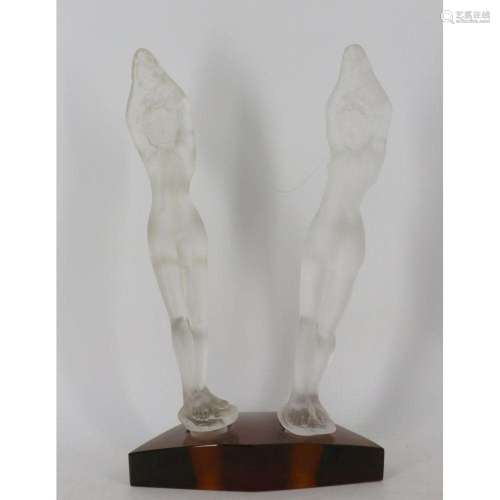 Pair of Steuben Frosted Glass "Diving Women" on
