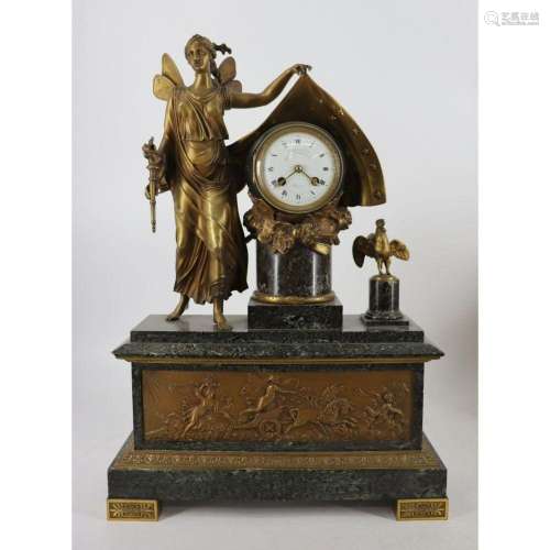 Jollet Et Cie Fine Bronze & Marble Figural Clock