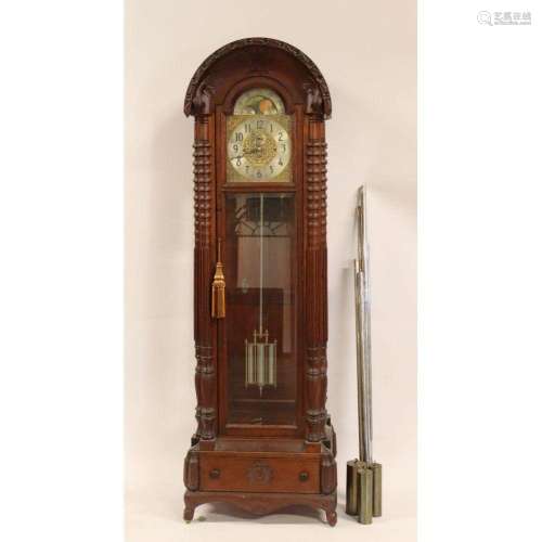 Herschede Antique Oak 5 Tube Grandfather Clock