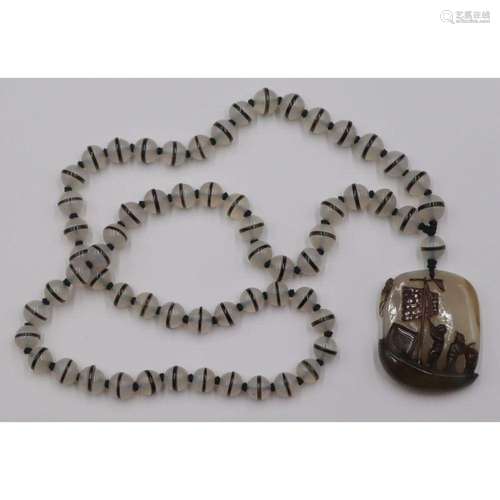 19th C Chinese Suzhou School Shadow Agate Pendant.