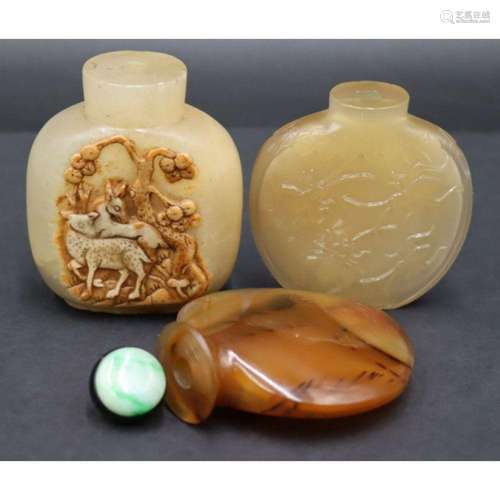 Collection of (3) Agate Snuff Bottles.