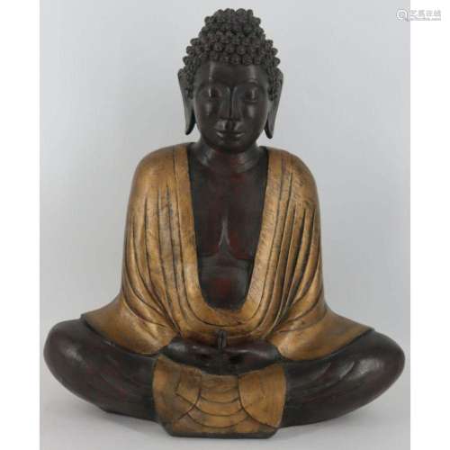 Carved and Gilt Decorated Seated Buddha.