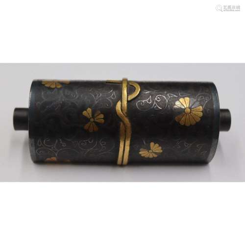 Japanese Mixed Metal Box in the Form of a Scroll.