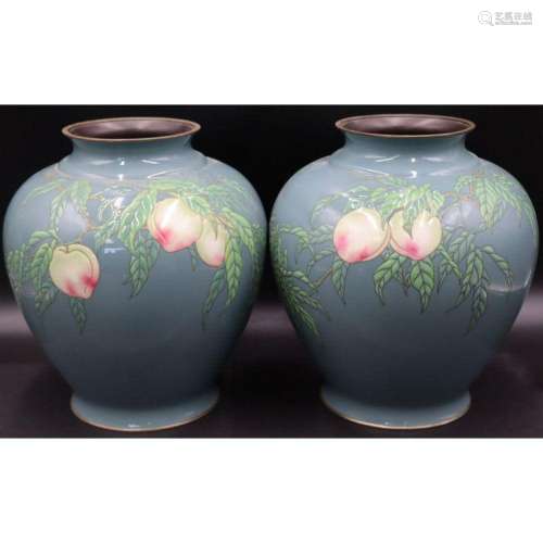 Pair of Signed Japanese Ando Jubei Enamel Vases.