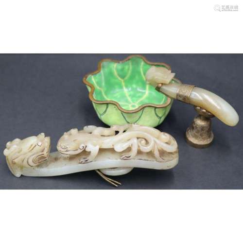 (2) Chinese Carved Jade Dragon Belt Hooks.