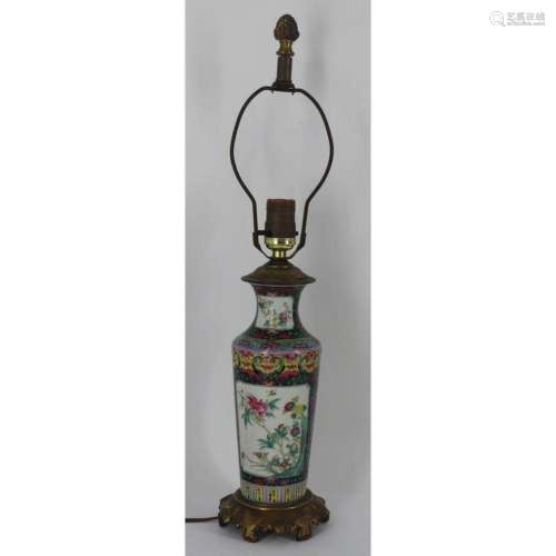 Chinese Famille Rose Vase Mounted as a Lamp.