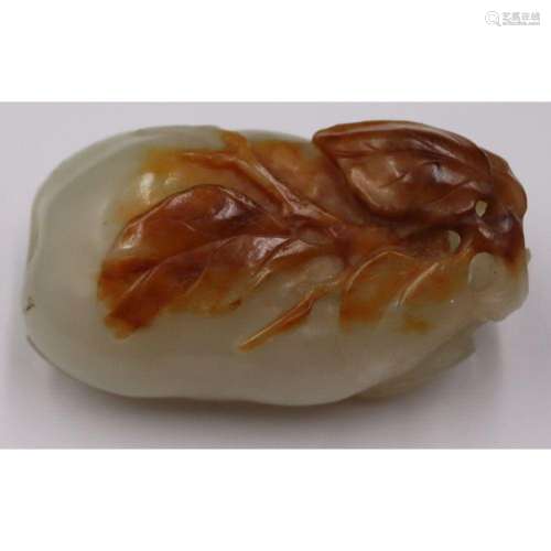 Chinese Celadon Jade Snuff Bottle with Russet