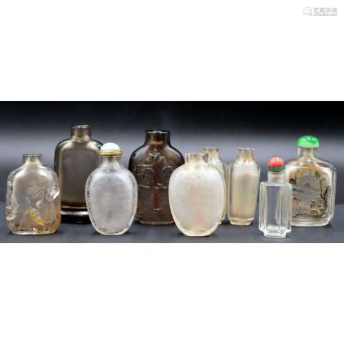 (8) Chinese Crystal Glass and Quartz Snuff Bottles