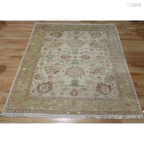 Vintage And Finely Hand Woven Oushak Style Carpet.