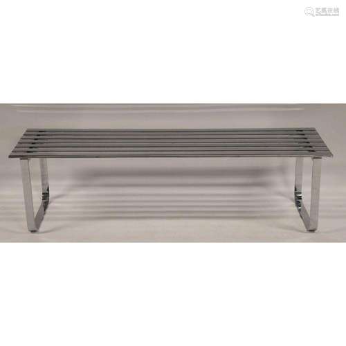 Modernist Chrome Slatted Bench.