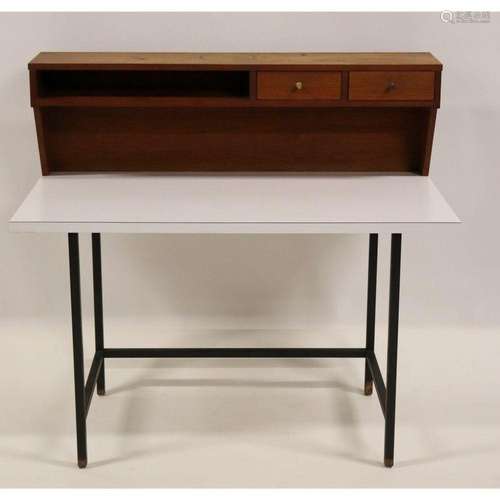 Midcentury Lamanate & Wood Desk On Metal Base.