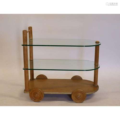 Gilbert Rohde 1940s Oak and Glass Two-Tier Bar Car