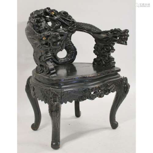 Antique Highly Carved Asian Dragon Chair.