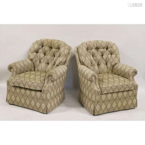 Midcentury Pair of Upholstered Swivel Chairs.