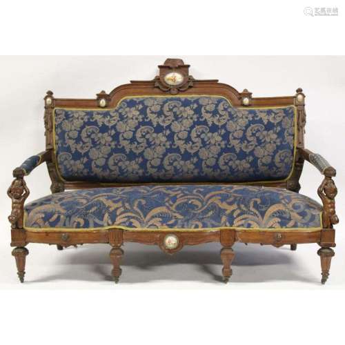 Victorian Walnut Carved Figural Sofa with