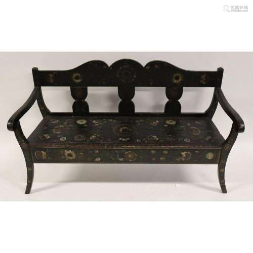 Antique Paint Decorated Bench.
