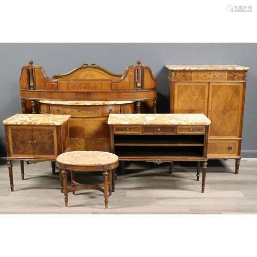 Antique Satinwood Marbletop & Inlaid Bedroom Set