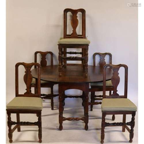 Antique Drop Leaf Table And 6 Chairs.