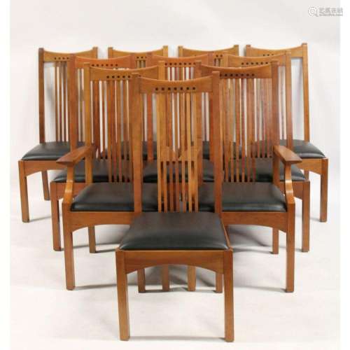 10 Stickley Audi Cherry Wood Chairs.