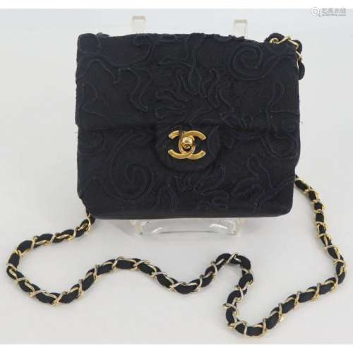 COUTURE. Chanel Black Lace and Satin Single Flap