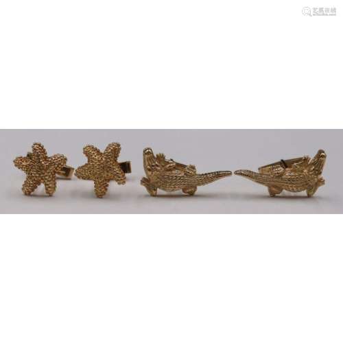 JEWELRY. (2) Pairs of 14kt Gold Figural Cufflinks.