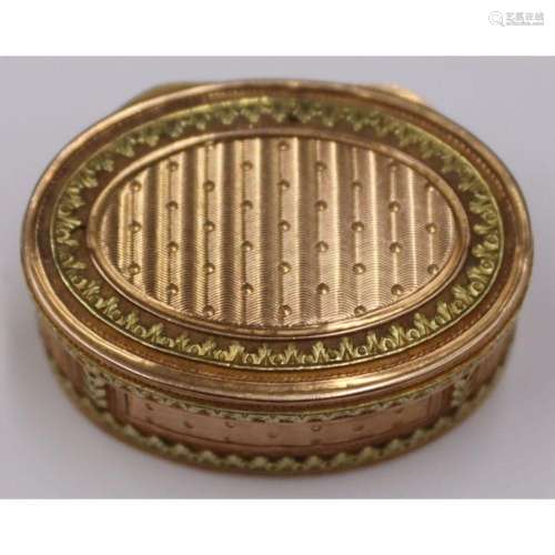 GOLD. French Bi-Color 18kt Gold Hinged Pill Box.