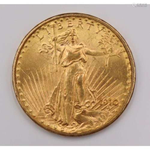 NUMISMATICS. 1910 D $20 Saint Gaudens Double Eagle