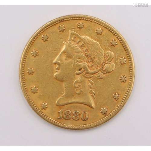 NUMISMATICS. 1880 $10 Liberty Head Eagle Gold Coin