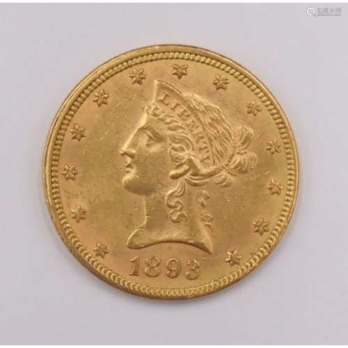 NUMISMATICS. 1893 $10 Liberty Head Eagle Gold Coin