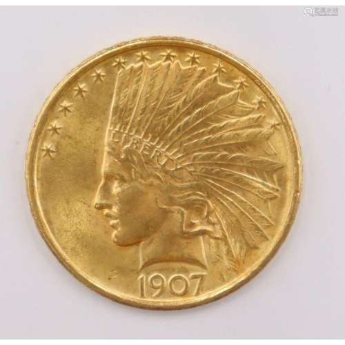 NUMISMATICS. 1907 $10 Indian Head Eagle Gold Coin