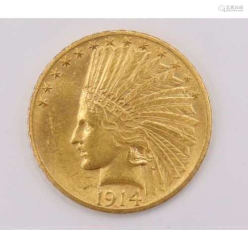 NUMISMATICS. 1914 $10 Indian Head Eagle Gold Coin