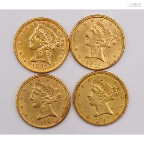 NUMISMATICS. (4) $5 Liberty Head Half Eagle Gold