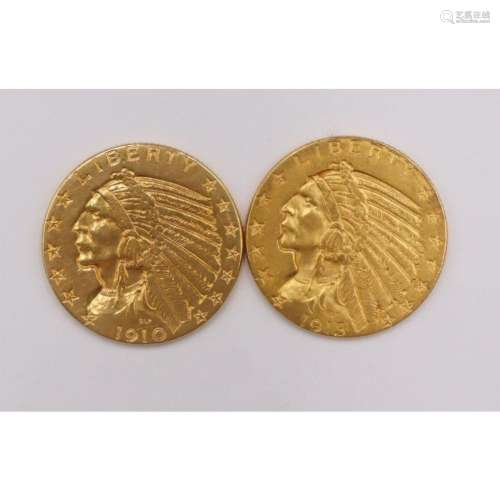 NUMISMATICS. (2) $5 Indian Head Half Eagle Gold