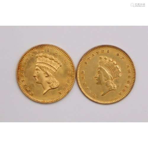NUMISMATICS. (2) $1 Indian Princess Head Gold