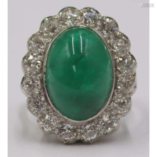 JEWELRY. Emerald Cabochon & Diamond Cocktail Ring.