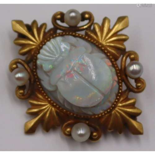 JEWELRY. Signed 18kt Gold, Opal and Pearl Brooch.