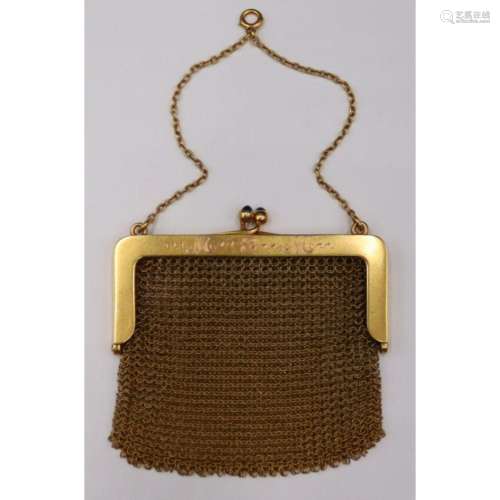 GOLD. 14kt Gold and Sapphire Mesh Coin Purse.