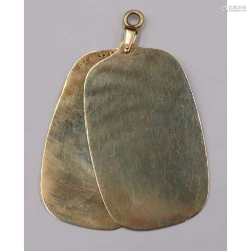 GOLD. Signed 14kt Gold Dual Panel Pendant.