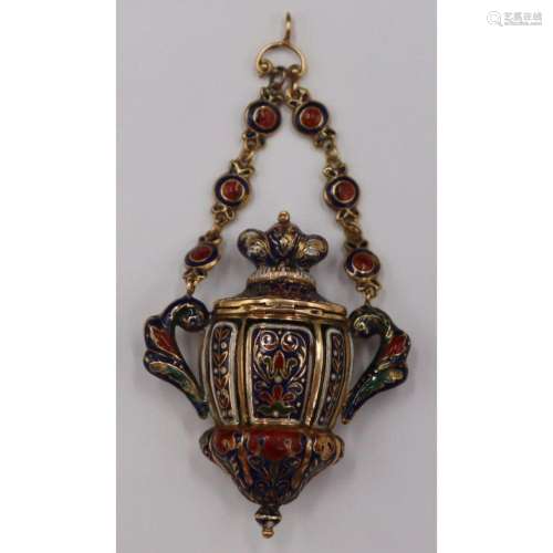 JEWELRY. French 18kt Gold and Enamel Vinaigrette.