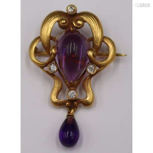 JEWELRY. Signed Art Nouveau 18kt Gold, Amethyst