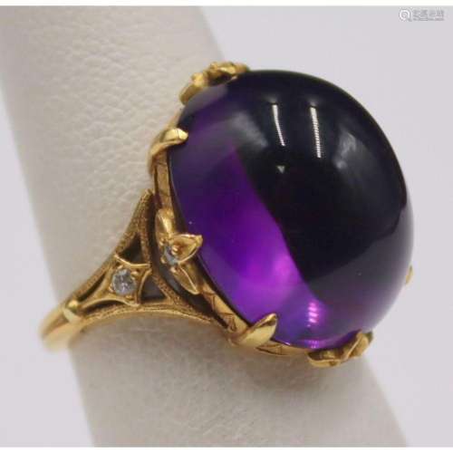 JEWELRY. 18kt Gold, Amethyst Cabochon and Diamond
