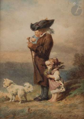 Théophile Adolphe MIDY (1824 - ?) Un homme avec ses enfantsA...