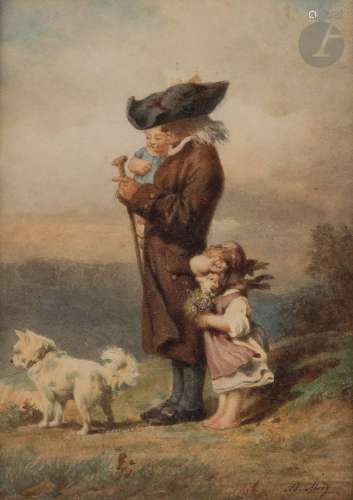 Théophile Adolphe MIDY (1824 - ?) Un homme avec ses enfantsA...