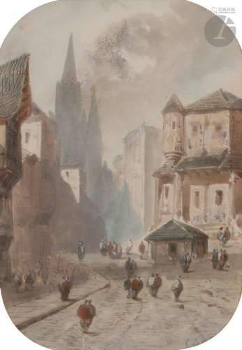 Eugène CICÉRI (1813-1890)Scène de ville animéeGouacheSignée ...