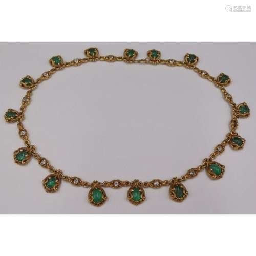 JEWELRY. 14kt Gold, Emerald and Diamond Necklace.