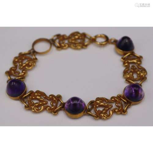 JEWELRY. Art Nouveau 18kt Gold and Amethyst