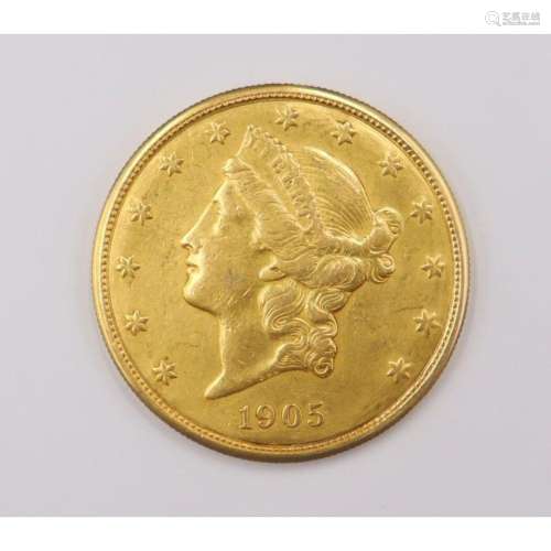 JEWELRY. French Carved 1904 Liberty $20 Gold