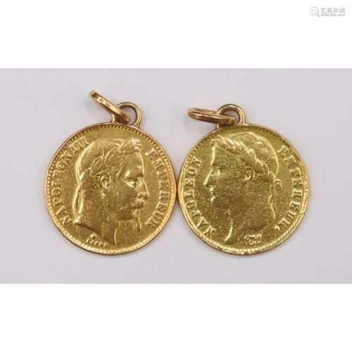 JEWELRY. (2) French Gold Coin Pendants.