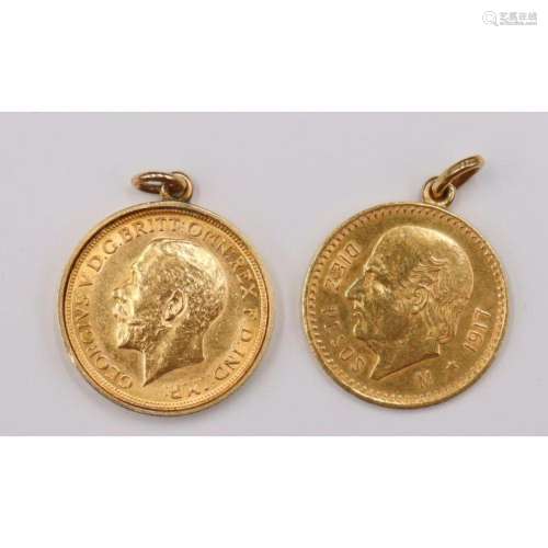 JEWELRY. Mexican and English Gold Coin Pendants.